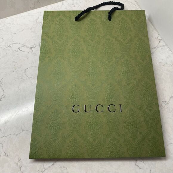 Gucci Other - Gucci Green Signature Ornate Damask Embossed Paper Boutique Shopping Bag